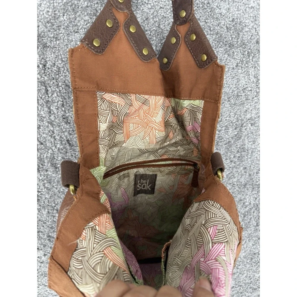 The Sak Brown Distressed Leather Tote Shoulder Bag Boho Slouchy Crossbody